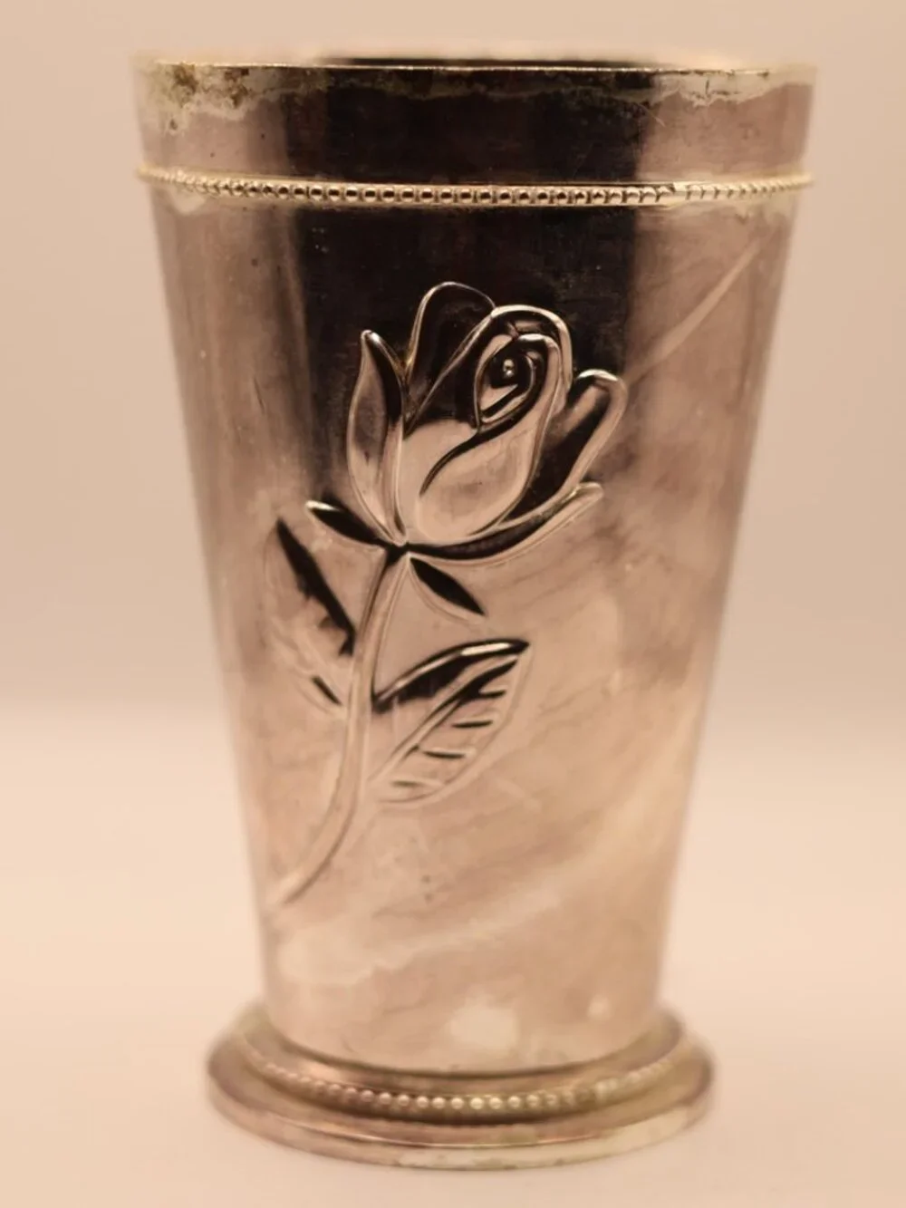 Vintage Silver Plated Rose Motif Vase / Footed Mint Julep Cup Planter